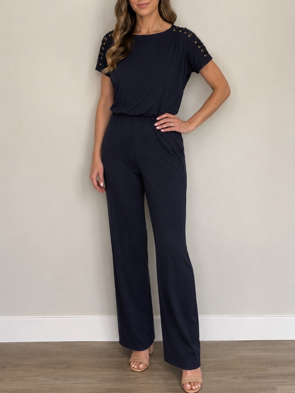 Lauren Ralph Lauren Navy Lace-Up Straight Leg Jumpsuit NWT
